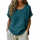 thumbnail image 2 of Craaazy Women Casual Loose Fit Blouse, Solid Color Short Sleeve Cotton Linen Top, Comfy Round Neck Tunic with Pocket for Daily Wear Gifts, 2 of 6