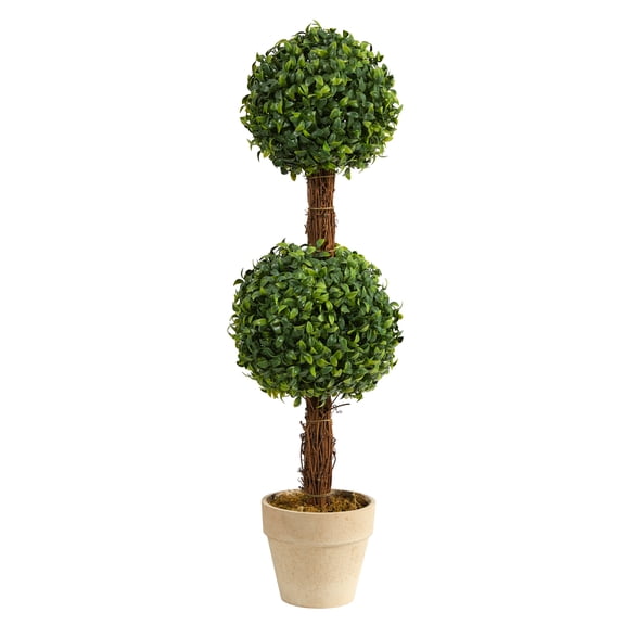Nearly Natural 28in. Boxwood Double Ball Topiary Artificial Tree (Indoor/Outdoor)