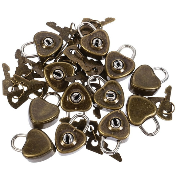 unbranded 25pcs Heart-shaped Lock Archaize Style Diary Book Lock Iron Mini Padlock with Key