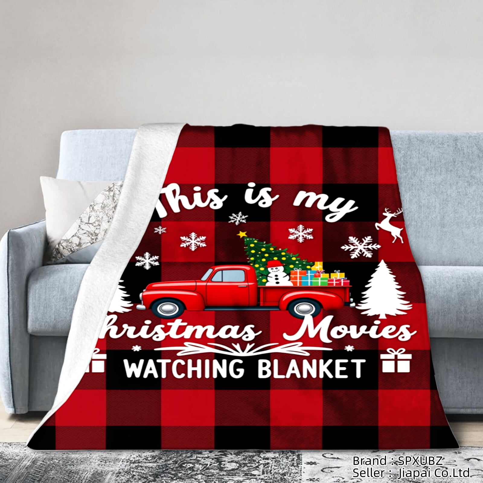 SPXUBZ This is my Christmas Movies Watching Throw Blanket Red Plaid Flannel Throw Blanket for Winter Christmas Gift Home Sofa Bed Decoration 80x60 inch