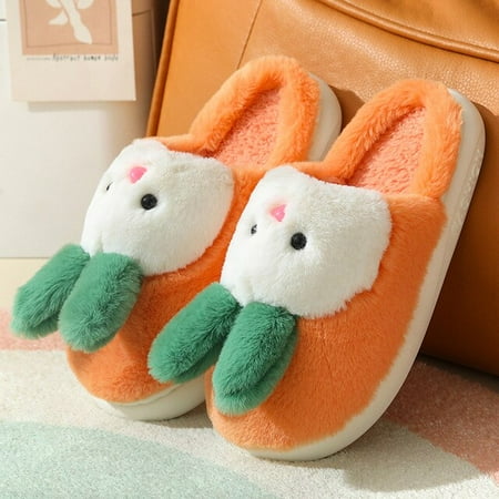 

CoCopeanut Cute Rabbit Cartoon Slipper for Women Lovely Home Family Faux Fur Slippers Winter Plush Indoor Warm Comfy Fuzzy Shoes Slides