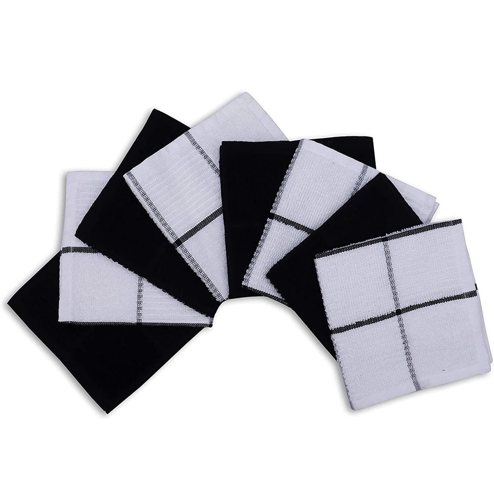 Dishcloths for Kitchen Cotton Terry Dish Cloths 12 Pack Soft and Absorbent  Cleaning Dish Rag 12” X 12” Small Dish Towels (Black & White)