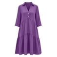 thumbnail image 4 of Ayolanni Solid Dresses for Women 3/4 Sleeve V-Neck A-Line Maxi Dress Wedding Guest Plain Party Button Down Long Dress Purple L, 4 of 6