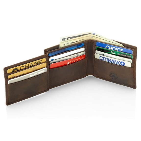 Stealth Mode Mens Trifold Leather Wallet - Mens RFID Leather Wallet with ID Window (Brown)