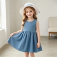 thumbnail image 4 of Rvasteizo Toddler Girls' Dresses Solid Sleeveless Round Neck Plain Denim Dress Matched with Sun Hat for 6 Months-3 Years Summer Outfit, 4 of 4