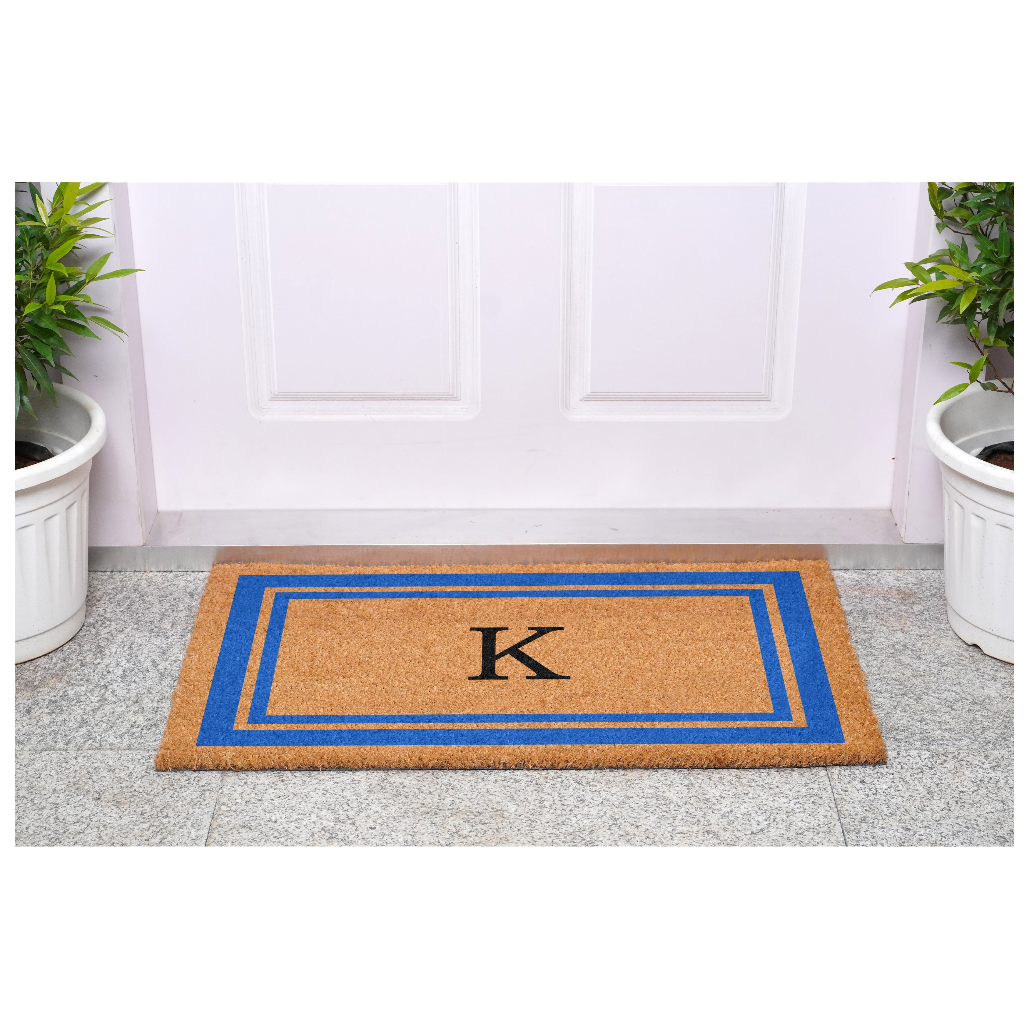 Blue Border Monogram Doormat (Letter K)