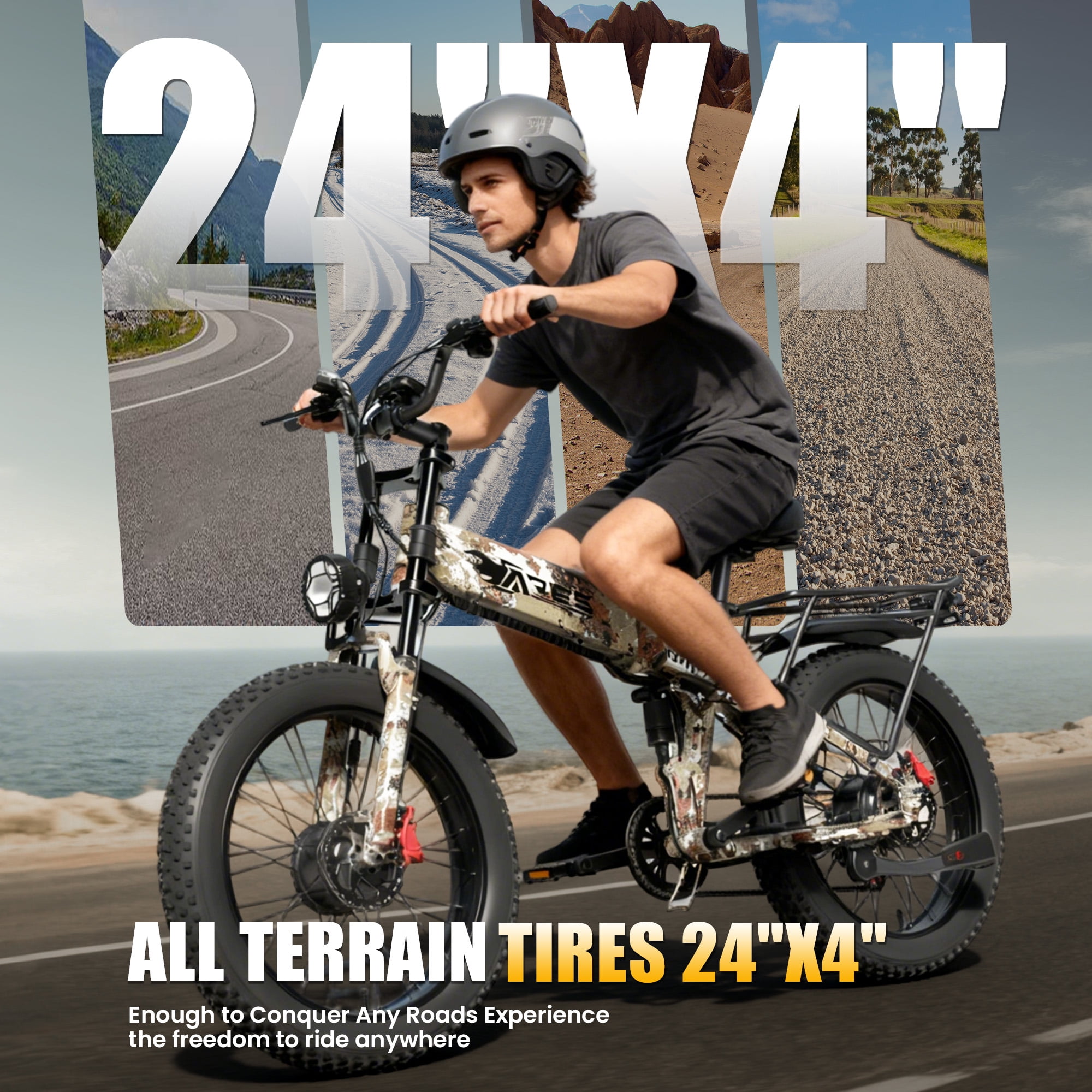 SUNTIBYE Ares Folding Ebike for Adults, 24" Fat Tires Electric Mountain Bike Dual Motor Peak 3000W, 34MPH 65Miles 52V 20AH UL2849
