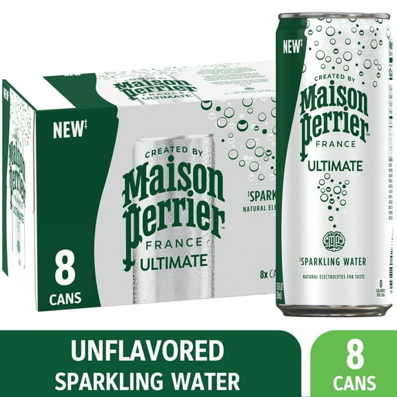 Maison Perrier Unflavored Ultimate Sparkling Water, 89.2 fl oz, 8 Pack Cans