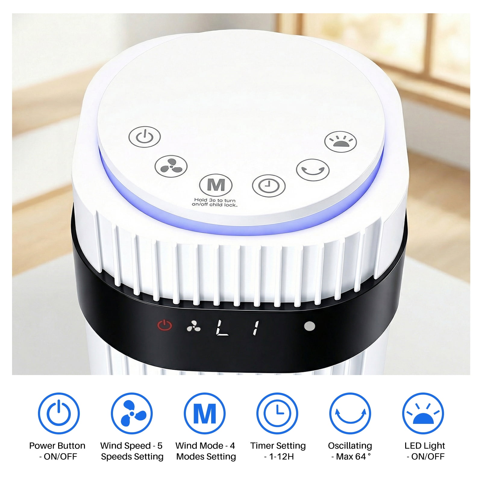 EDX Bladeless Tower Fan for Bedroom, 25ft/s High Velocity 28dB Quiet DC Fan, 5 Speeds 4 Modes, 12H Timer 64°Oscillating, Remote Standing Fan for Home Office Indoor, White