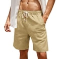 thumbnail image 4 of Zimjoy Linen Shorts for Men Casual Elastic Waist Bead Drawstring Bermuda Summer Cotton Beach Vacation Lounge Shorts Khaki L, 4 of 4