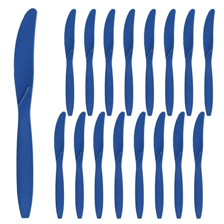 Party City Disposable Plastic Knives, 16 Count (Royal Blue) - Go Brightly Heavy Duty Classic Reuseable Plastic Knife - Premium Party Supplies Cutlery