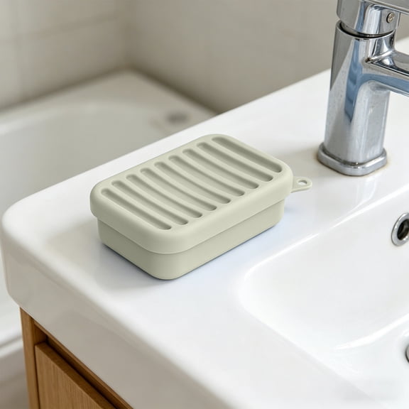 FEOLGEHLY Silicone Soap Holder, Non-Slide Soap Tray with Lid and Drain Soap Dish for Shower Soap Box, Soap Savers for Bar Soap, Easy Cleaning Soap Bar Container for Bathroom Kitchen(White)