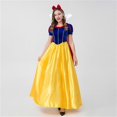 thumbnail image 1 of Disfraz de Blancanieves para adulto con capa, disfraz de Halloween para actuación en el escenario, disfraz de princesa Disney, vestido azul y amarillo clásico, 1 of 5