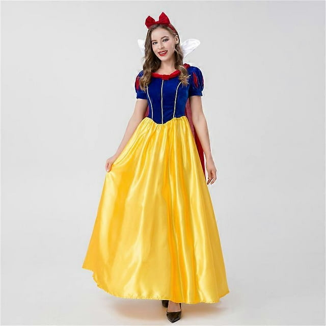 Disfraz de Blancanieves para adulto con capa, disfraz de Halloween para actuación en el escenario, disfraz de princesa Disney, vestido azul y amarillo clásico