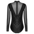 thumbnail image 4 of YiZYiF Gymnastics Leotards for Womens Mock Neck Sheer Mesh Long Sleeve Dance Bodysuit Tops Black XL, 4 of 7