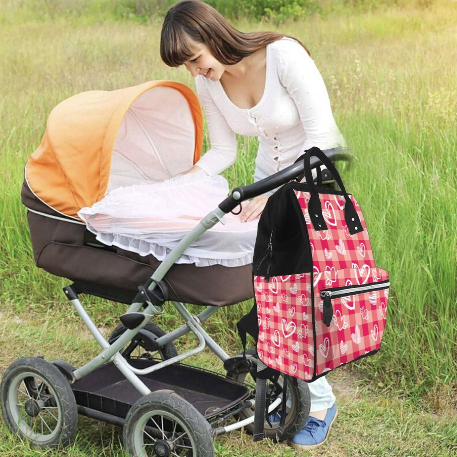 Ratiio valentine day with heart Mummy Backpack - Waterproof Twill Canvas, Large Capacity Diaper Bag with Multiple Pockets and Adjustable Straps