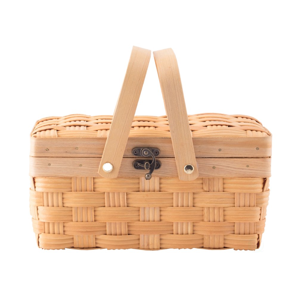 Small Woodchip Picnic Basket with Cover and Folding Handles Walmart