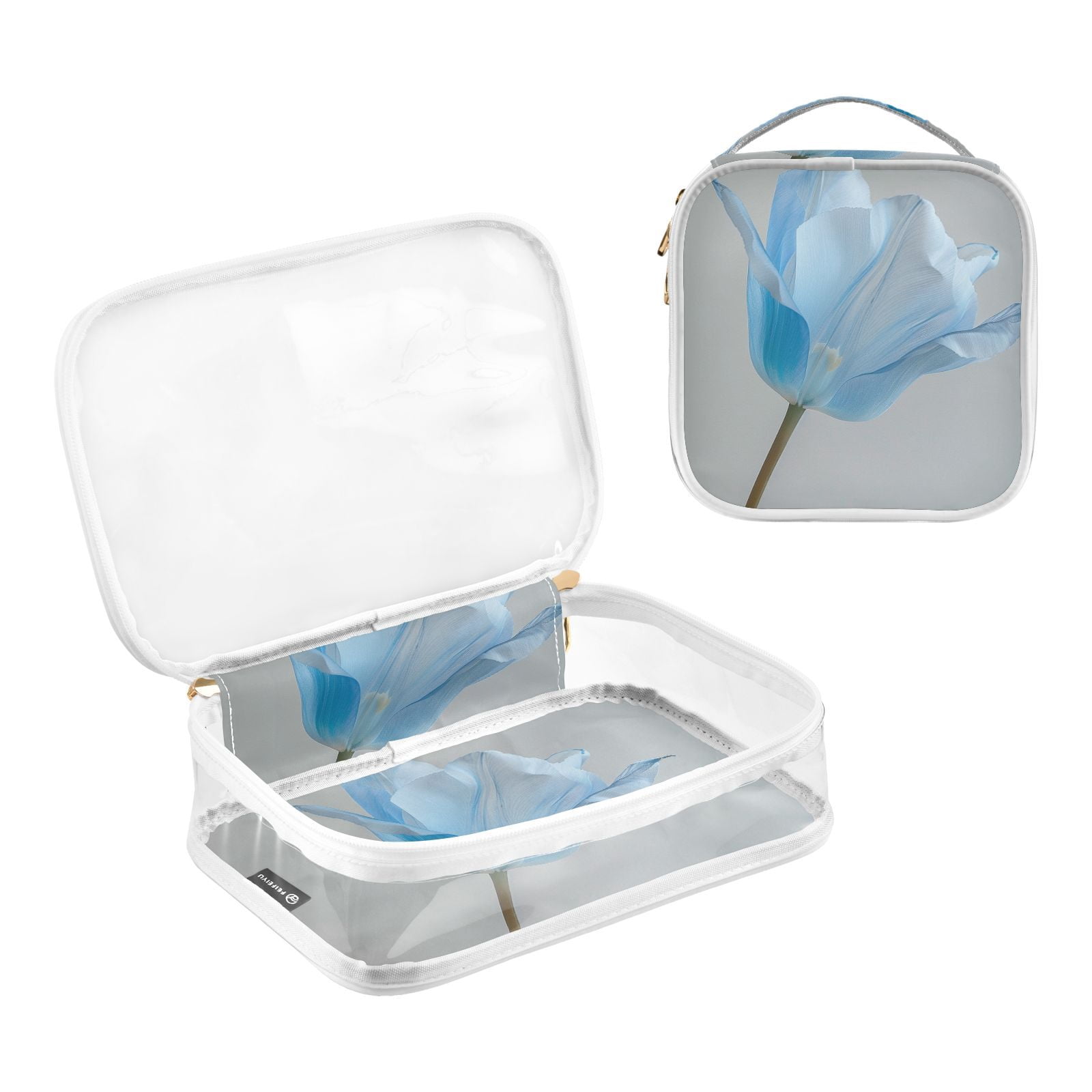 Clear Makeup Bags with Handle Large Opening 2 Pack Set Toiletry Bag Quart Size Bag, for Women Man Traveling Travel Essentials, Toiletries and Other. Blue Tulip