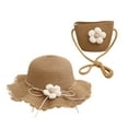thumbnail image 1 of Sombrero de paja con flores y conjunto de bolsa de paja para mujer, de tela transpirable, con circunferencia de 56 a 58 cm, para verano y playa, 1 of 5