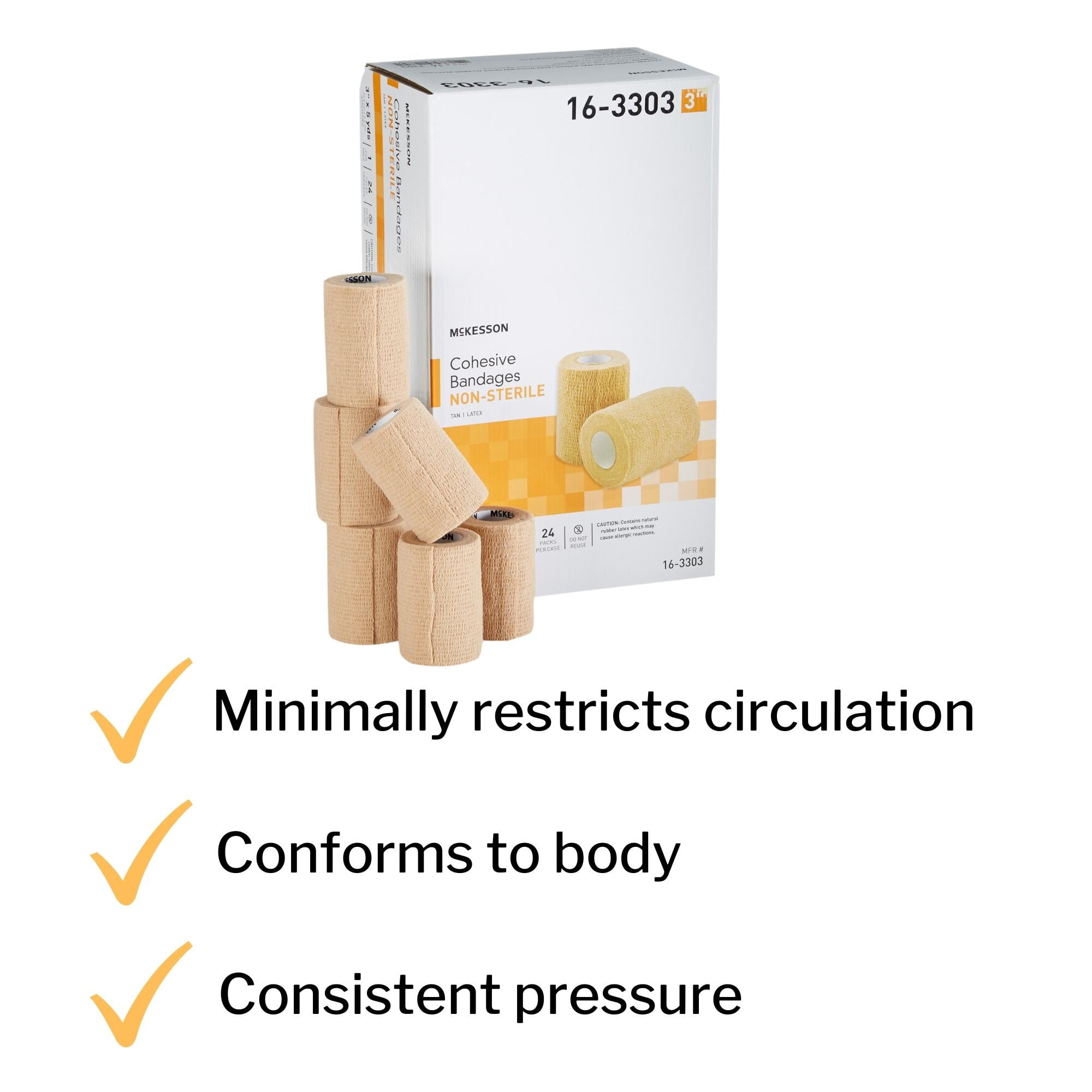McKesson Cohesive Bandages, Self-Adherent Compression Wrap, 3 in x 5 yd, 1 Count, 24 Packs, 24 Total