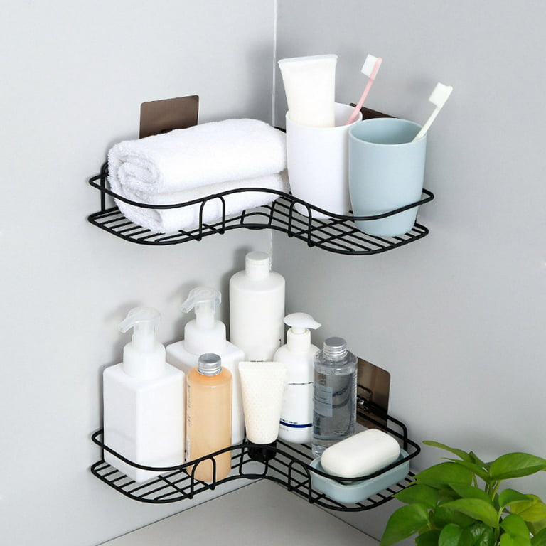 1pc Black Bathroom Counter Top Triangle Corner Organizer, Wall Mounted  Shower Rack With 2 Adhesive Stickers