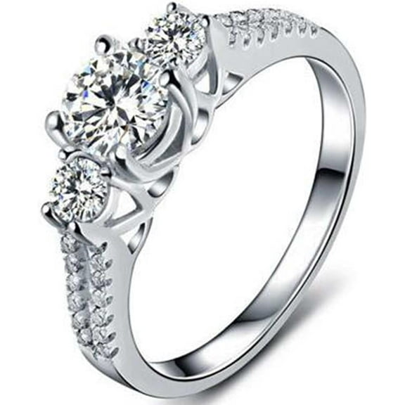 Platinum Plated Three Stone Wedding Engagement Anniversary Promise Ring