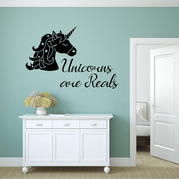 Unicorns Are Real Quote Unicorn Magical Unicorns Wall Sticker Art Decal for Girls Boys Kids Room Bedroom Nursery Kindergarten House Fun Home Decor Stickers Wall Art Vinyl Decoration Size (24x40 inch)