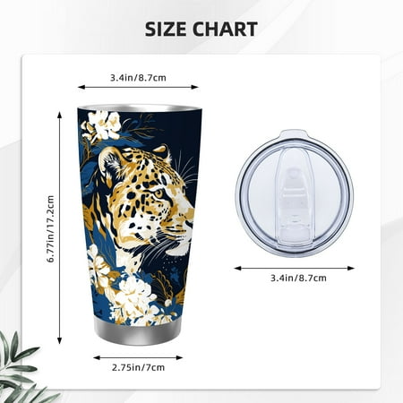 

20oz Tumbler with Lids and 3 Piece Straw Set Leopard And Flowers Reusable Water Bottle Cup Double Wall Insulated Stainless Steel Travel Mug