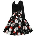 thumbnail image 4 of Fesfesfes Women's Vintage Print Long Sleeve V-Neck Dress Christmas Evening Party Dress, 4 of 9