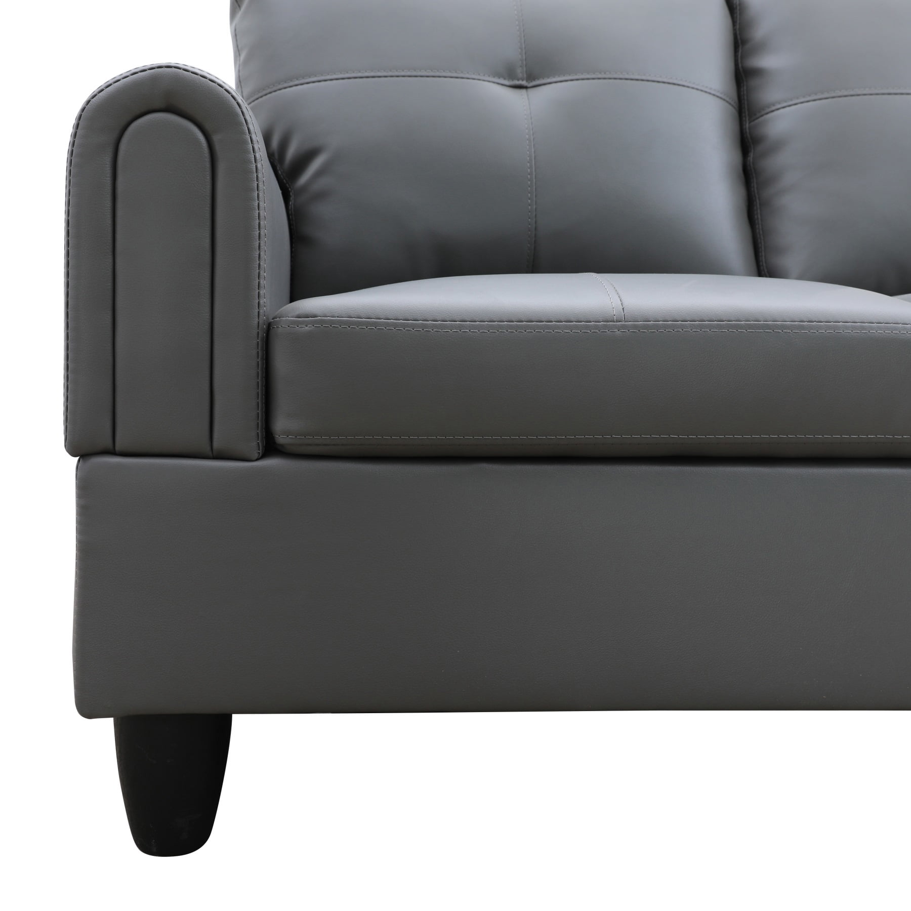 Hommoo Faux Leather L Shaped Sectional Couch and Sofa Set, Modern Living Room Furniture Set, Right Side, Dark Grey