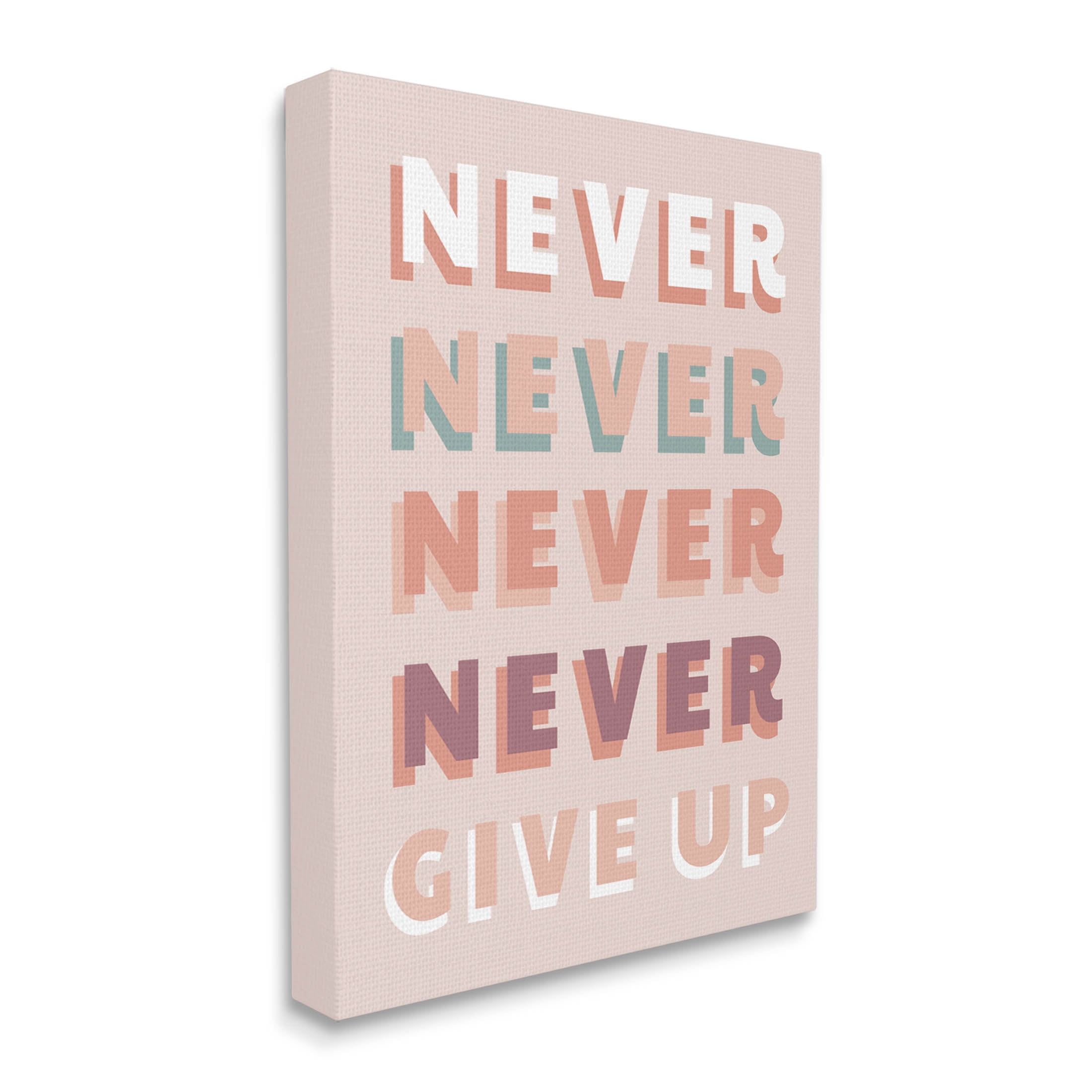 Never Give Up Retro Words Inspirational Graphic Art Gallery Wrapped Canvas Print Wall Art