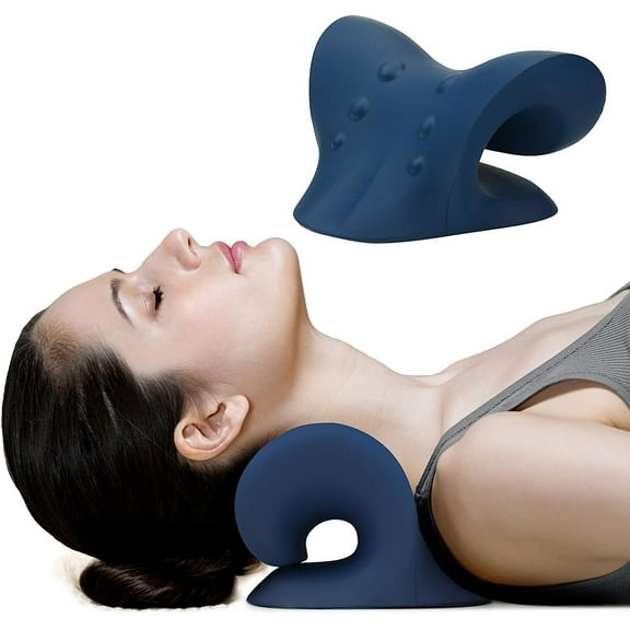 Chiropractic Neck Pillow, Neck Stretcher - Dark Blue