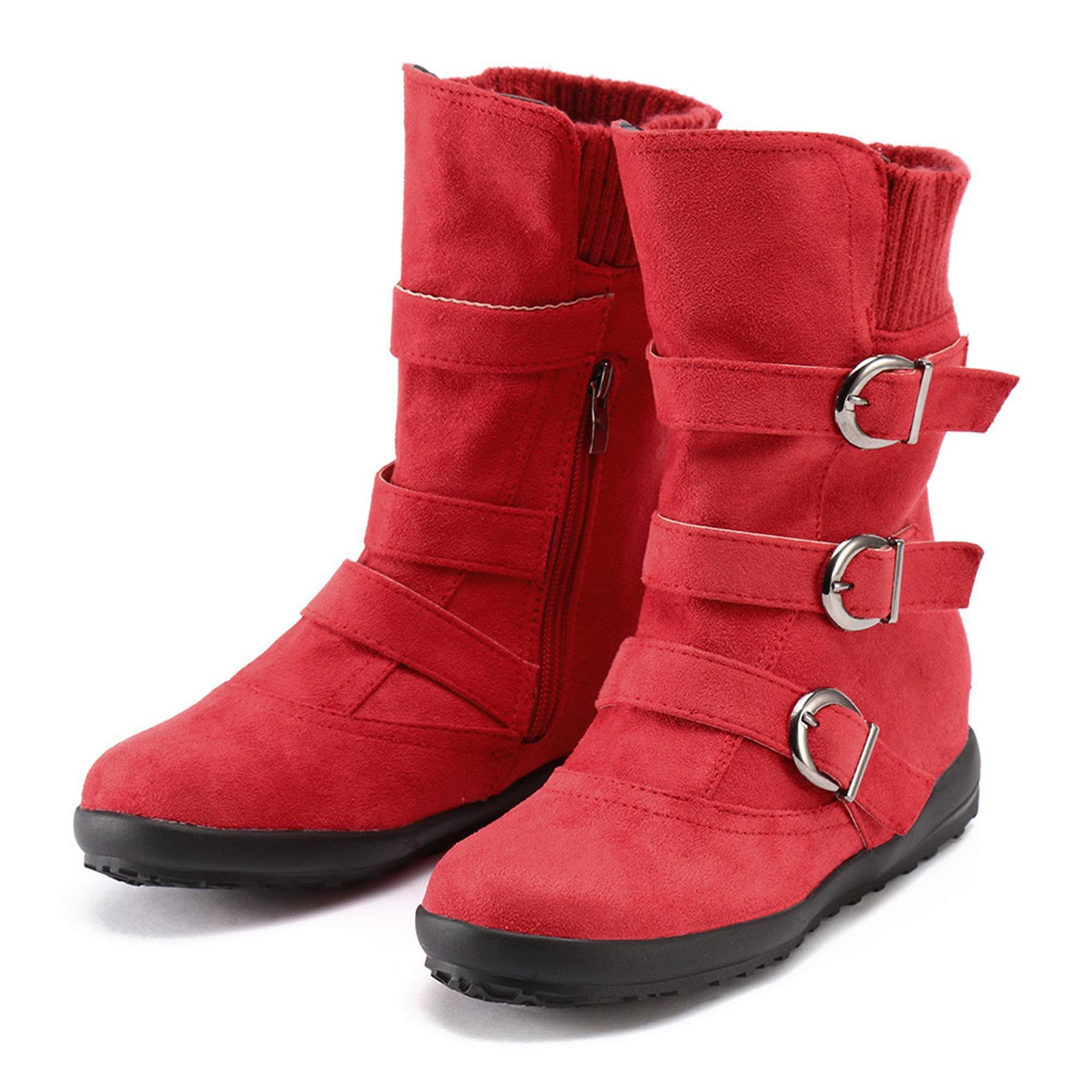 Zunfeo Women Snow Boot- Flat Warm Solid Round Toe Fashion Fuzzy Snow ...