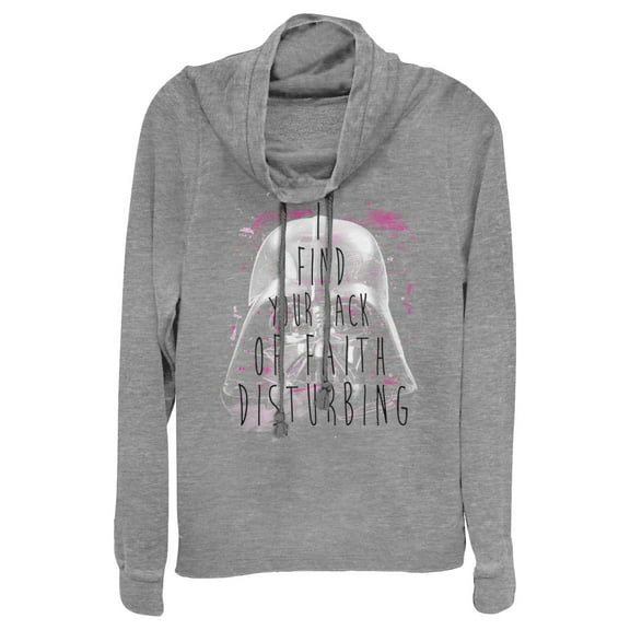 Junior's Star Wars Lack of Faith  Cowl Neck Sweatshirt Gray Heather Large