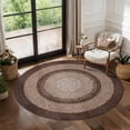thumbnail image 2 of Modern Bordered Round Area Rug 4ft Washable Bedroom Circle Rugs Non Slip Stain Resistant Dining Room Round Throw Carpet Contemporary Circle Mats for Living Room Kitchen Nursery, Brown, 2 of 9