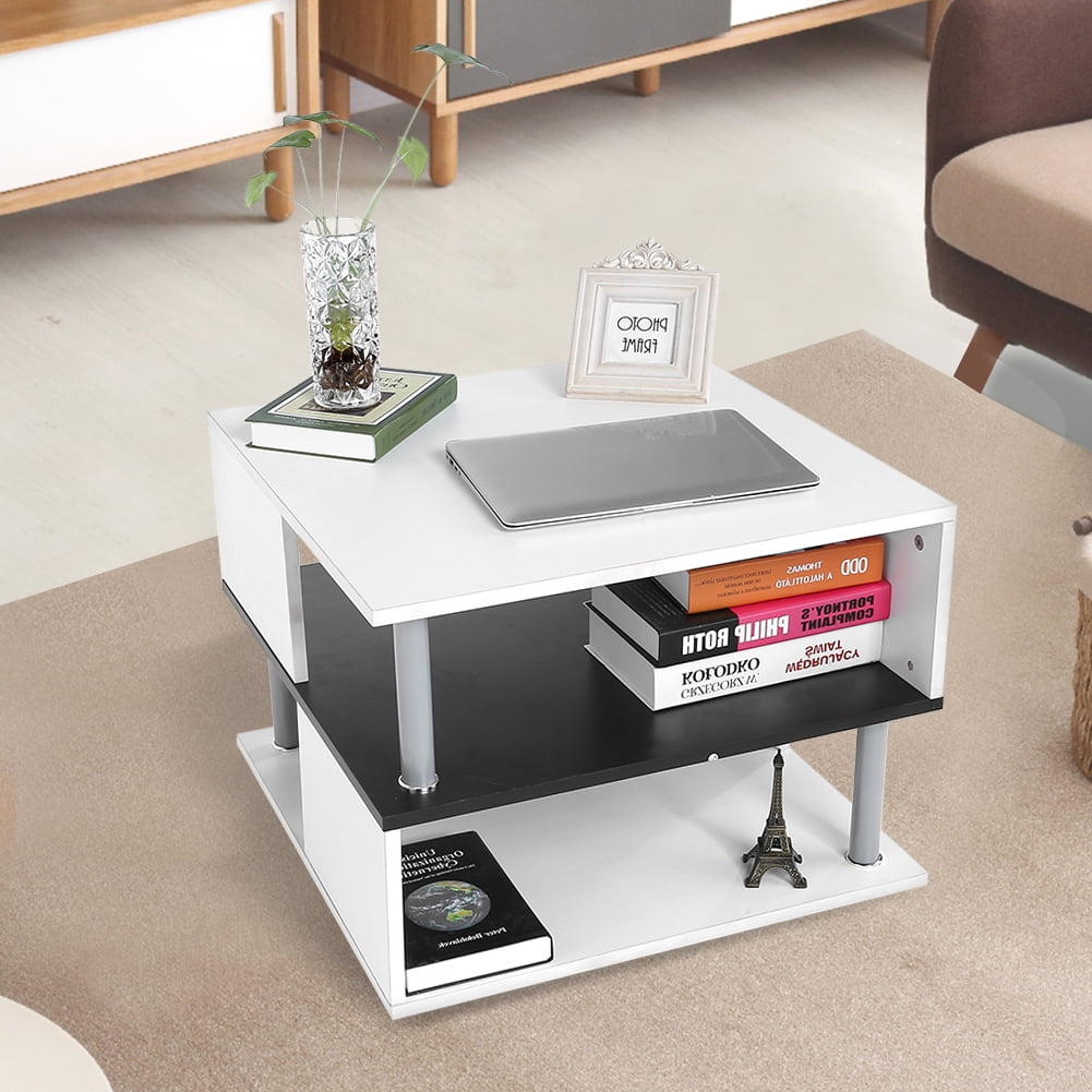 Living Room Home Furniture High Gloss Coffee Table Side End Shelf Black White