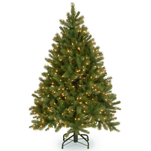National Tree Company Pre-Lit Feel Real® Artificial Christmas Tree, Green, Downswept Douglas® Fir , Dual Color® LED Lights, Includes PowerConnect System and Stand, 4.5 Feet