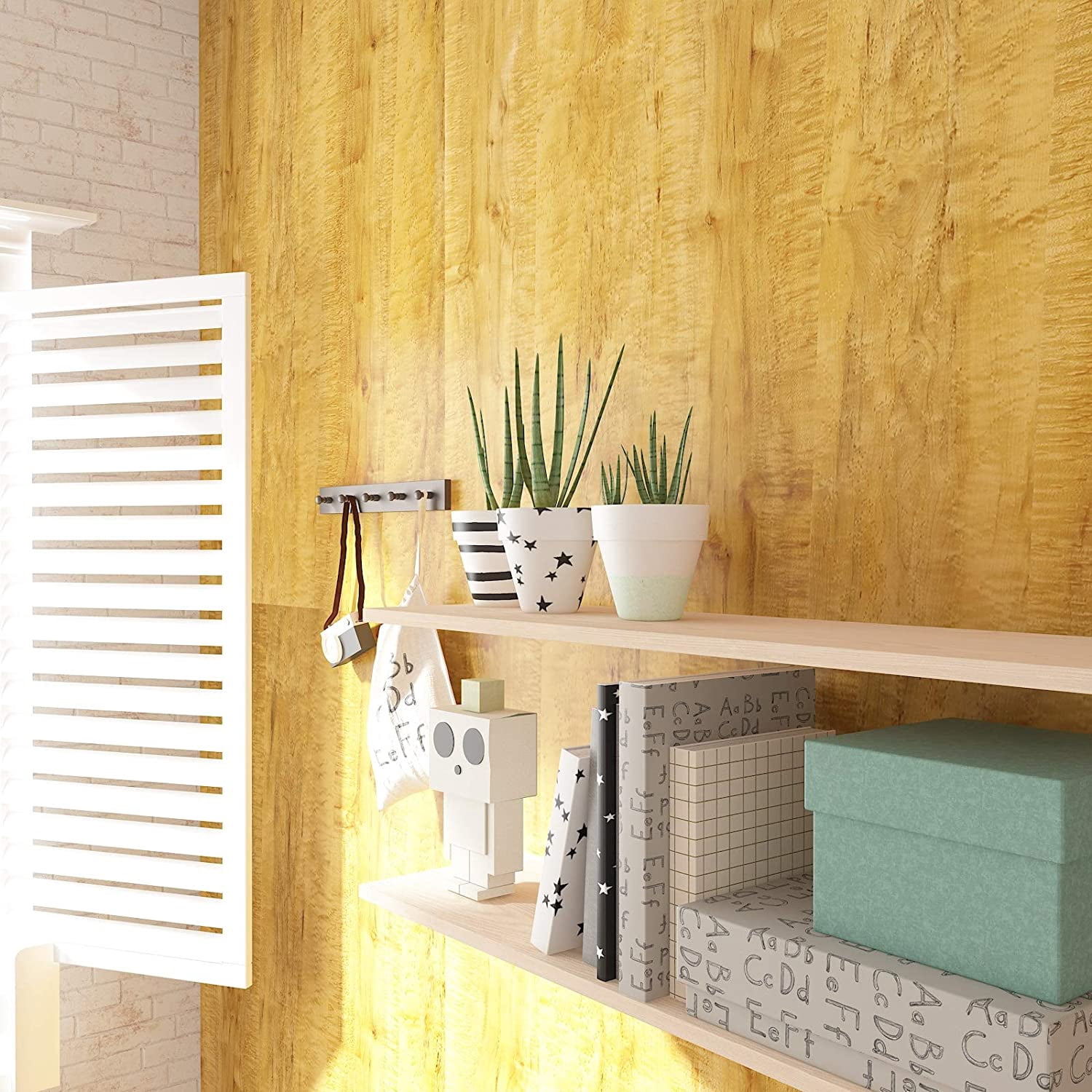 VEELIKE Gold Wood Grain Contact Paper for Countertops Waterproof Peel and Stick Vinyl Wallpaper 15.7''x354'' Self Adhesive Removable Wallpaper for Bedroom Cabinets Walls Table Liners