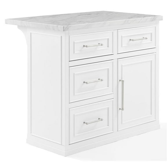 Pemberly Row Modern / Contemporary Wood MDF Kitchen Island in White