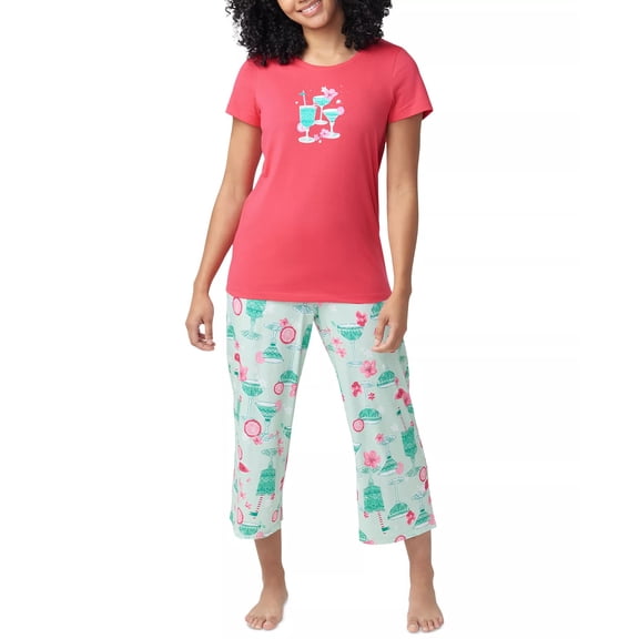 Hue RASPBERRY Women's Printed Short-Sleeve Capri Pajama Set, US Medium