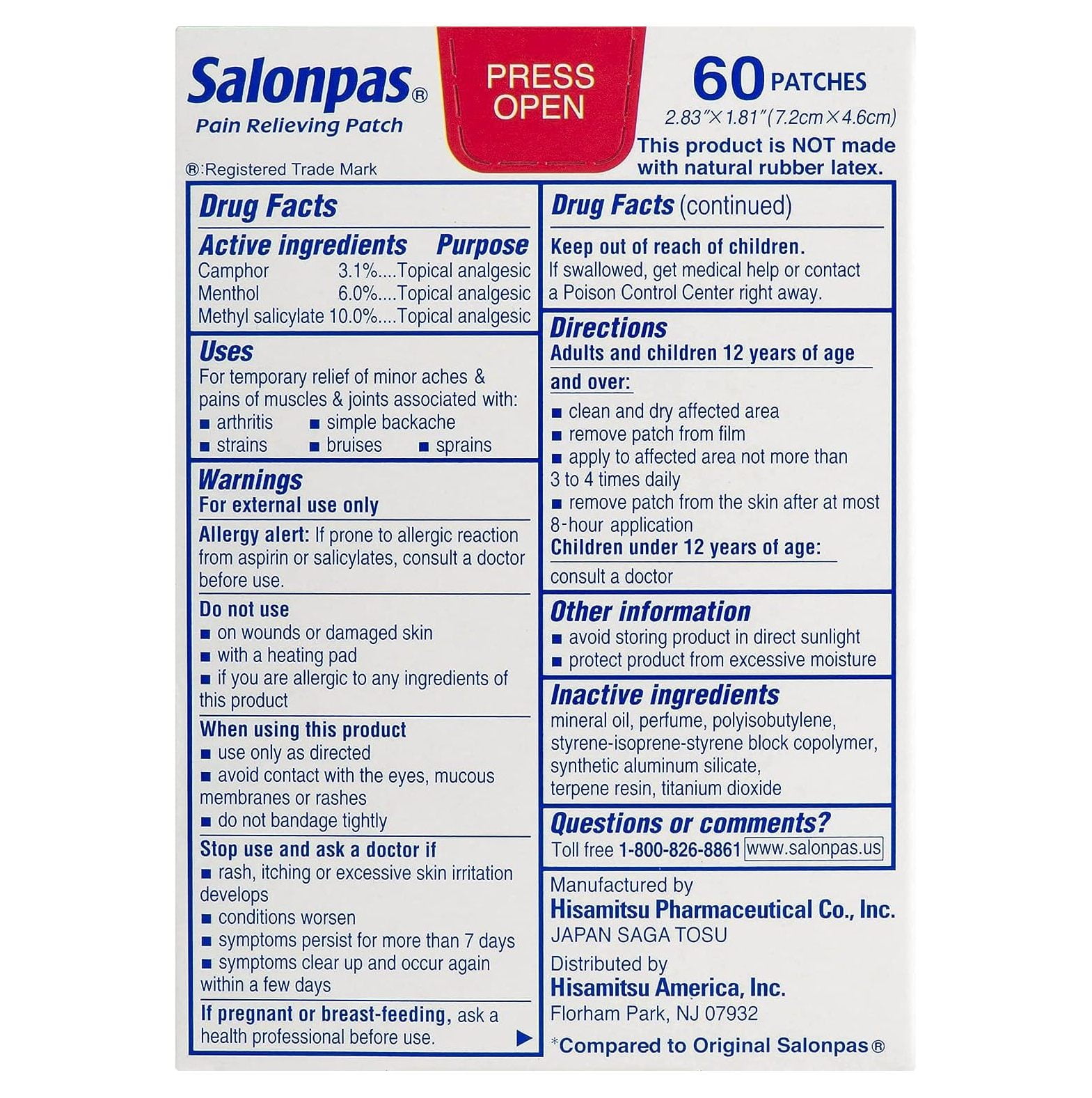 Salonpas Pain Relief Patches 60 Ea - Pack of 3