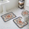 thumbnail image 3 of Bohemia Flower Bathroom Rugs Set Retro Boho Ethnic Farmhouse Floral Pattern Non Slip Absorbent Soft Bath Mats 3 Piece Set with Bathroom Rug, U-Shaped Floor Mat, Toilet Seat Cover Small Size, 3 of 9