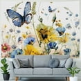 thumbnail image 4 of PIKWEEK  Blue and Yellow Flower Tapestry Wall Hanging Purple Floral and Butterfly on White Tapestry Country Wildflower Tapestry for Bedroom Living Room Dorm Wall Decor Painting, 4 of 6