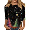 thumbnail image 2 of Womens T Shirts Christmas Tree Snowflake Print 3/4 Sleeve Crew Neck Casual Holiday Top Soft Blouse Outfit Women Clothes Trendy, 2 of 6