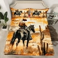 thumbnail image 2 of Erosebridal Ensemble de Draps Rétro Cowboy Format Grand, Draps Aquarelle Cheval Cactus Grand, Déco de Ferme, Réversible, Ultra Doux, 4 Pcs, 2 of 7