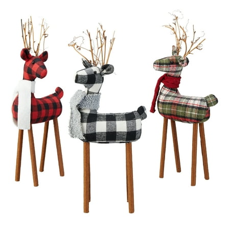 Outside Christmas Decorations For Sale Holiday Time Medium Fabric Deer Table Top Christmas Decorations, Multiple Colors, Set of 3 ()