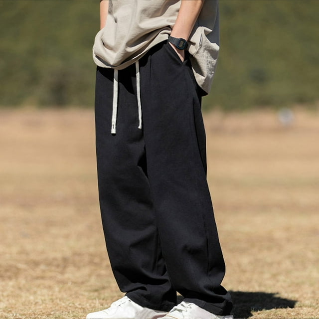 Pantalones de trabajo rectos de tubo para hombre, holgados, con cremallera y bolsillo, estilo retro, informales, largos