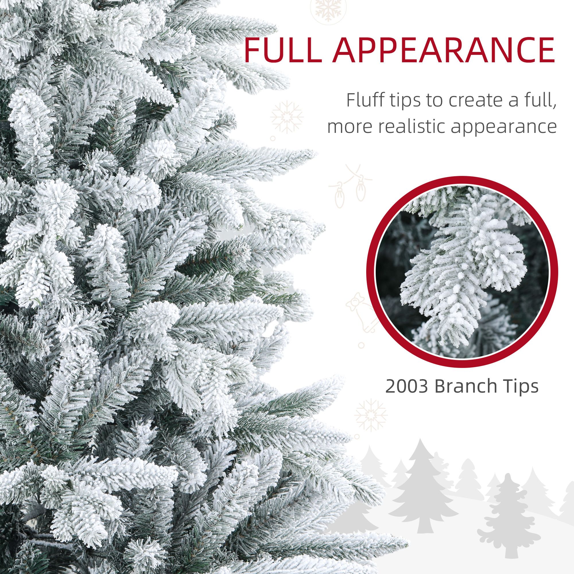 8 ft Snow Flocked Christmas Tree with 2003 Tips, Hinged Easy Assembly, Flame Retardant, Indoor Holiday Decor