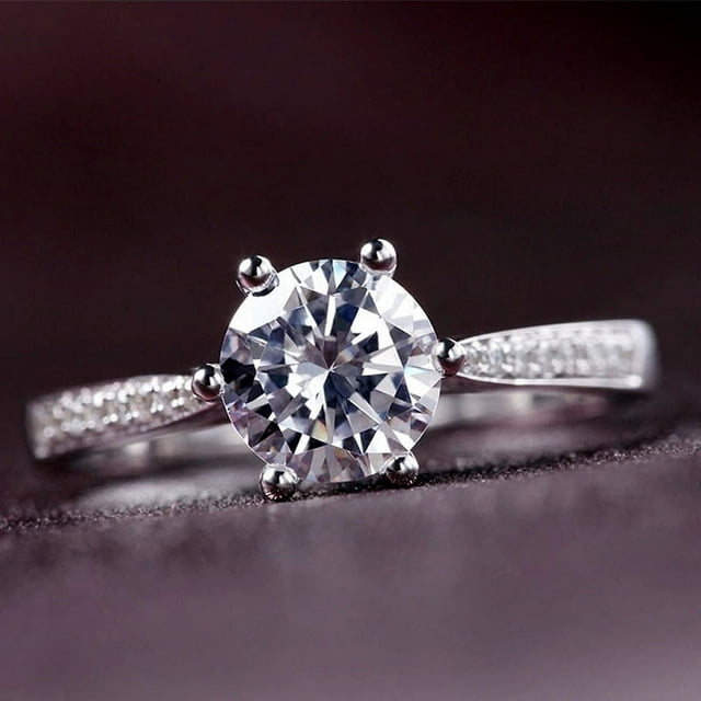 Anillo de boda de mujer de plata 925 con diamantes de imitación de seis garras de 1 quilate, joyería de cortejo de 1,0 ct