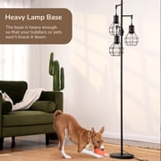 EDISHINE 62in Industrial Black Floor Lamps for Living Room, Dimmable, Metal Standing Tree Lamp for Bedroom, Office, 3 LED Bulb Included